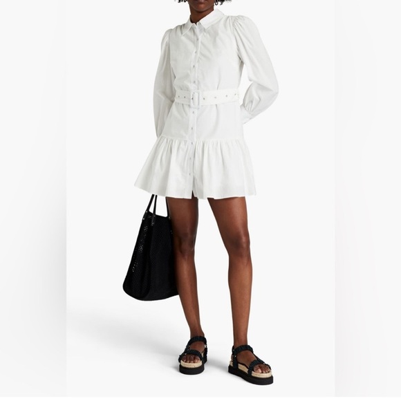 Walter Baker Tara Belted Cotton Poplin Long Sleeve Mini Dress M White - Picture 1 of 7